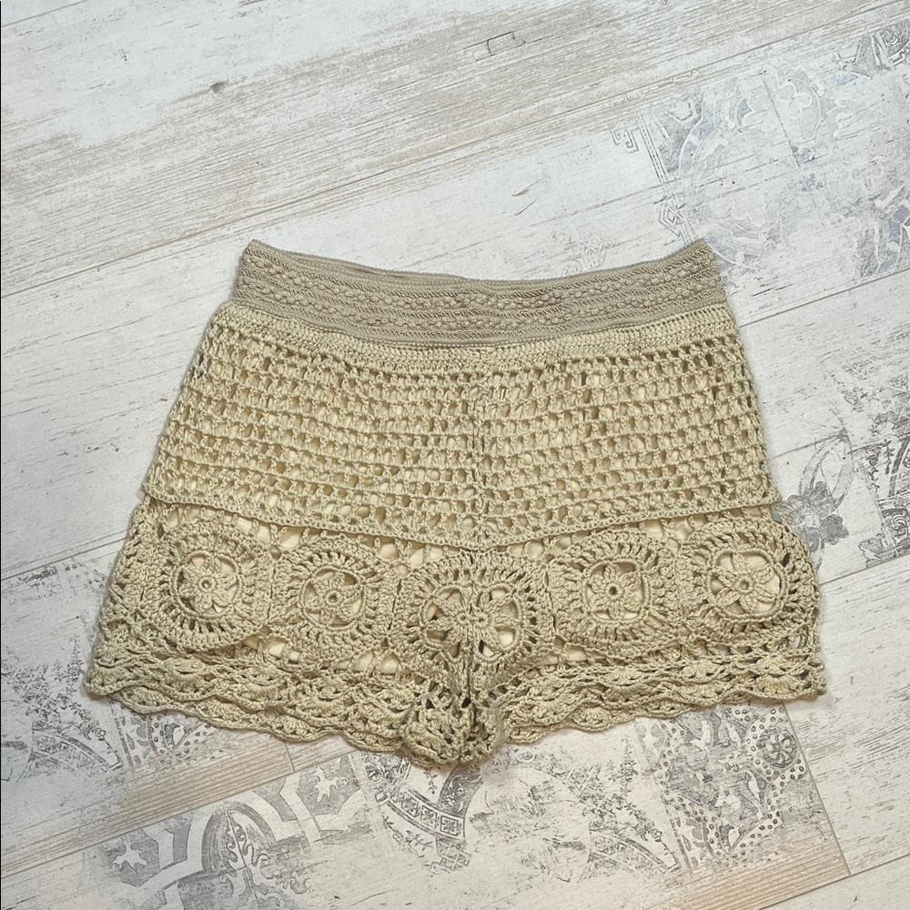 Beige Crochet Womens Shorts